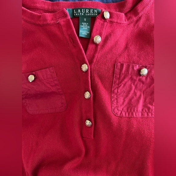 Women’s Lauren Ralph Lauren Red Knit Top Sweater with Gold Buttons Size Small - Picture 6 of 12